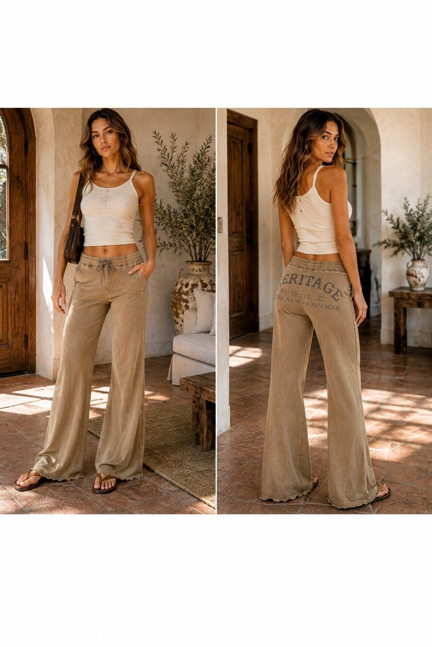 The Great China Wall Y2K Cotton Flare Pants Heritage Graphic Made in USA Size M